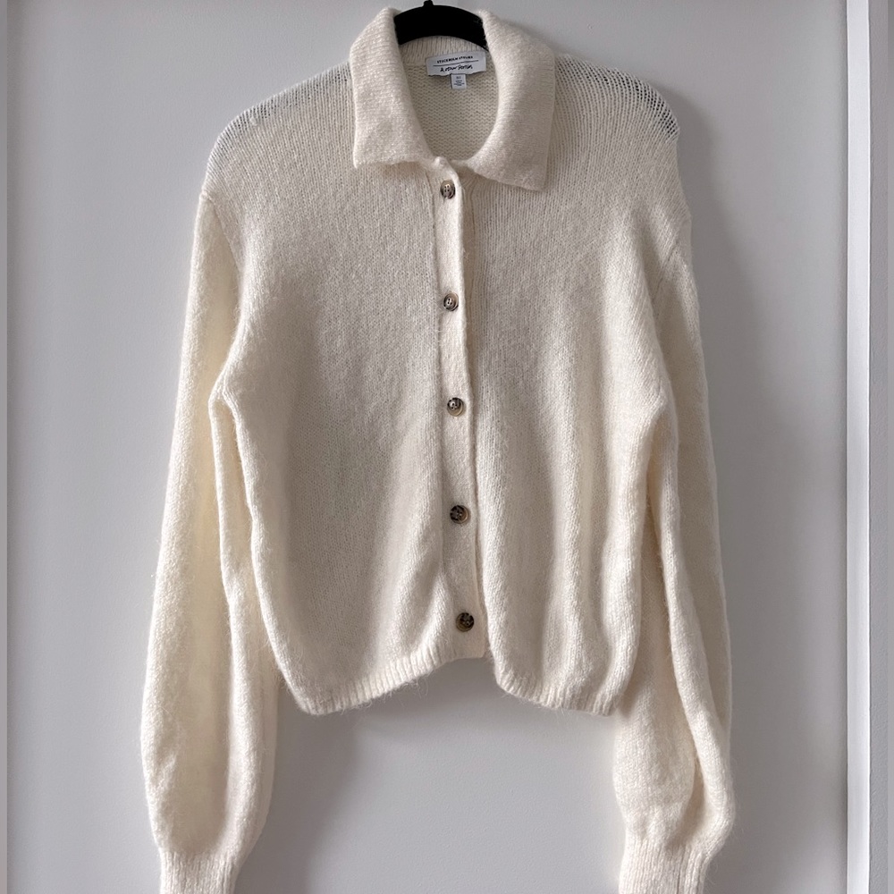 & Other Stories Alpaca Wool Blend, Crop Collared Cardigan Sweater, Size S, Cream
